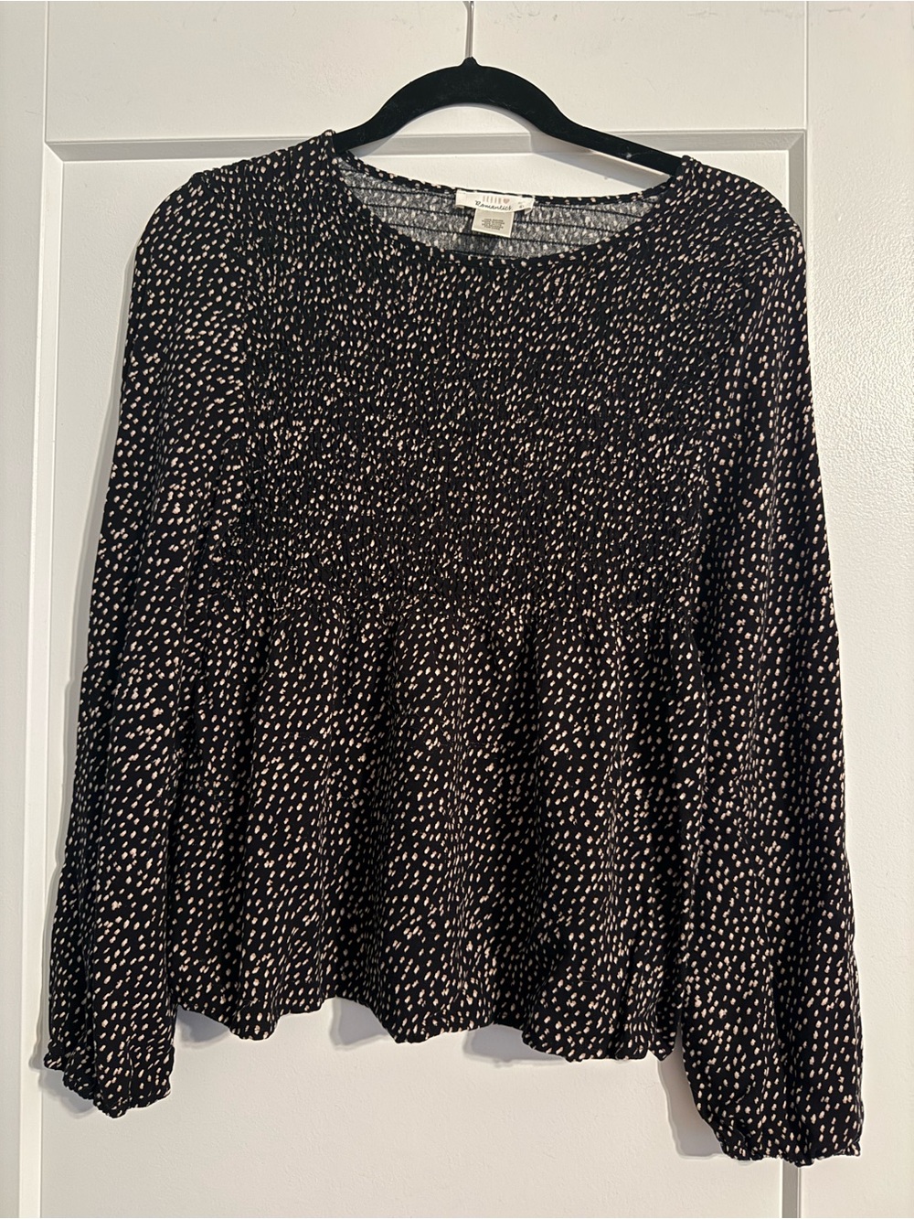URBAN Romantics Black Blouse with Cream Dot Print